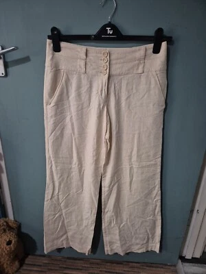New Look Size 8 Beige Linen Blend Wide Leg Trousers * (824/29) - Image 1 of 3