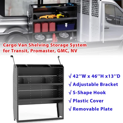 Sistema de almacenamiento de estanterías para furgoneta de carga 42W x 46H x13D para Transit, Promaster, GMC, NV Foto 1 de 4