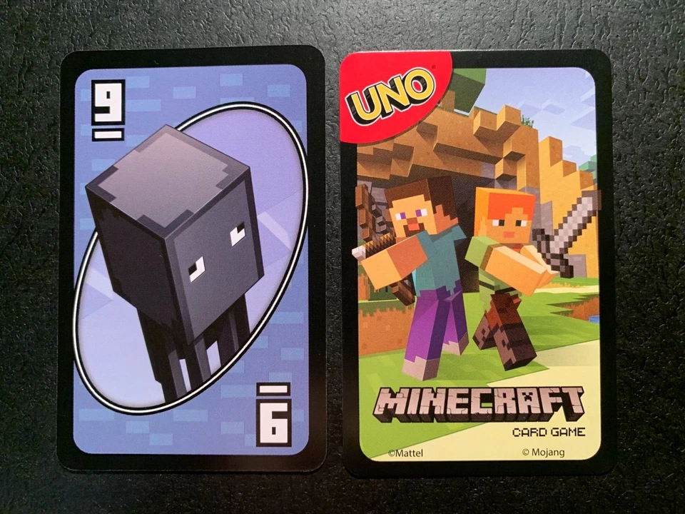 UNO  MINECRAFT  Blue #9 Card  2017  Mattel GAME REPLACEMENT CARD Single Card - Image 1 of 1