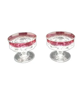 Kings Crown Ruby Red Rim Thumbprint Tiffin Glass Sherbet Dessert Dish Set Of 6 - Picture 1 of 5