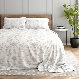 Kaycie Gray Fashion 4PC Cozy Flannel Bed Sheet Set Ultra Soft 100% Cotton