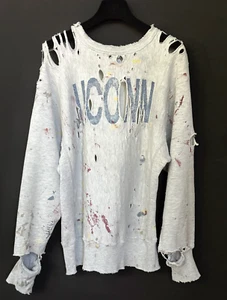 Art Damage UCONN Champion Reverse Weave Sweatshirt heather grey w/paint splatter - Picture 1 of 11