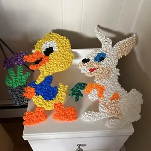 Vintage Melted Popcorn Plastic- White Rabbit/carrot - Duck/Tulips - 2 - USA - Picture 1 of 8
