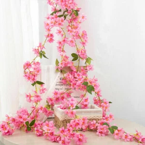 Cherry Rattan Fake Flower Hanging Vine Artificial Wedding Decor Garland Plant - Picture 1 of 29