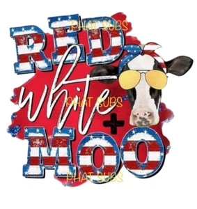 Sublimation Print Red White Moo Ready To Press Heat Transfer - Picture 1 of 1