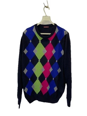 Ballantyne Made in Italy Argyle Crewneck Sweater Navy Blue Multicolor Sz 50 L#34 - Image 1 of 4