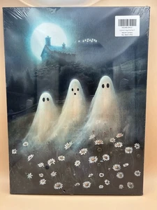 Halloween Spooky Ghosts With House On The Hill & Full Moon Canvas 16x12 Inches - Picture 1 of 6