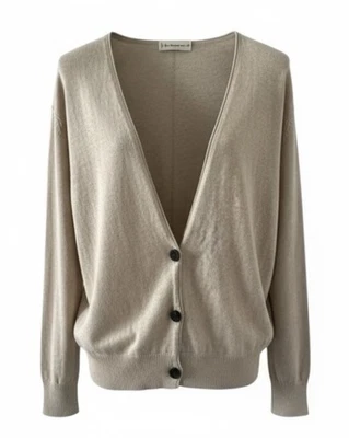 Suéter cardigã By Together bronzeado claro gola V toque de cashmere tamanho médio - Imagem 1 de 4