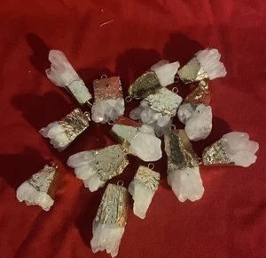 Lot Of 14 White Geode Crystals Electroformed Into Pendants, Gold Plated, 11oz - Picture 1 of 9