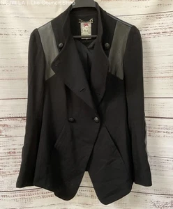 Yoana Baraschi Women's Black Double Breasted Lamb Leather Trim Jacket Size M - Picture 1 of 7