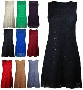 Women Dress Ladies Floral Lace Sleeveless Lined Sequin Evening Plus Size 12-26 - Picture 1 of 14