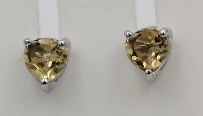 Orecchini A Cuore In Citrino Da 0,9 Carati In Argento 925 Pietra Preziosa Gialla - Immagine 1 di 4
