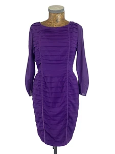 COAST DRESS 12 PURPLE Layered Sheath Pencil Stretchy Midi Occasion Long Sleeve - Picture 1 of 10