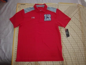 MENS LARGE RED/GRAY UNDER ARMOUR PATRIOTS/#12 GOAT ADORNED POLO SHIRT - NWT - Picture 1 of 3