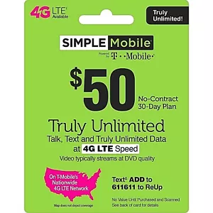 SIMPLE MOBILE eSim available $50 plan 2 months Truly unlimited with 5GB Hotspot - Picture 1 of 6