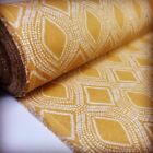Art Deco Damascus Diamond Printed Fabric Floral Curtain 140cm Wide Mustard