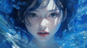 Anime Ethereal Blue Water 2 - Calm Digital Image Wallpaper Desktop Art - Picture 1 of 3