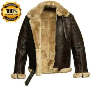 Herren RAF Flieger Braun Bomber Echt Lammfell Echt Lammfell Leder Fliegerjacke - Bild 1 von 4