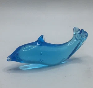 Cristal artístico azul firmado por Ron Ray 1995 bebé delfín - Imagen 1 de 8