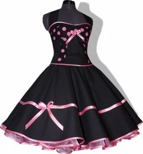 Tanzkleid der 50ervPetticoatkleid schwarz Vintage Dekoltee pink Tupfen - Bild 1 von 5