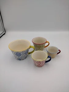 Pier 1 Ceramic Nesting Measuring Cups Floral Set Of 4 Fast Shipping  - Picture 1 of 3