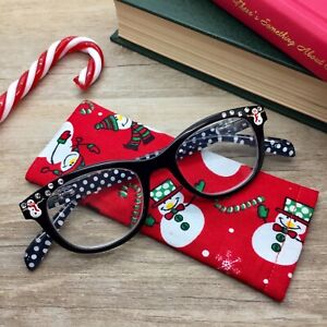 Christmas Reading Glasses 1.75, Polka Dot Readers +1.75, Snowman Eyeglasses Case