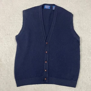 VTG Pendleton Vest Men Large Blue Shetland Wool Classic Grandpa Sweater Cardigan - Picture 1 of 10