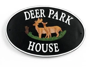 Cast Iron Effect Deer Design Oval House Name Sign - Picture 1 of 2