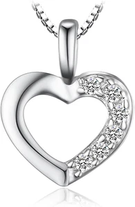 0.06Ct Cubic Zirconia Amore Cuore Ciondolo Collana Pendente 925 Argento Sterling - Foto 1 di 12