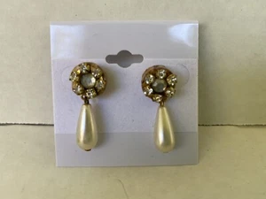 earrings delicate pear rhinestones Ear Drop pierced Dorotea handmade - Picture 1 of 12