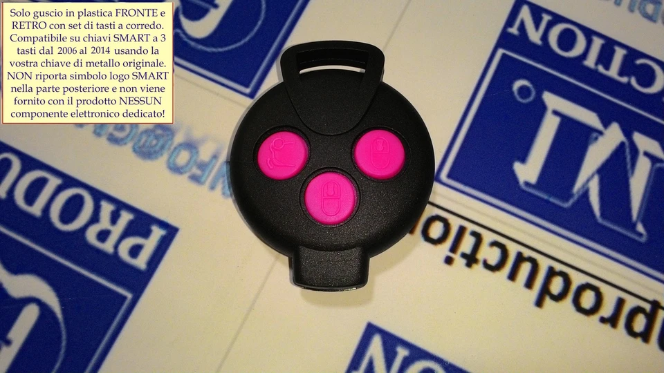 COVER NERA TASTI ROSA SMART MHD FOR TWO FORTWO 451 3 TASTI CHIAVE TELECOMANDO - Immagine 1 di 1
