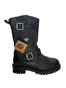 Harley Davidson Stahl Black Leather Buckle Zip Motorcycle Boots Men's US 8M NWT - Picture 1 of 6
