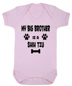 My Big Brother (or Sister) Is A Shih Tzu Dog Blue or Pink Cotton Baby Bodysuit - Picture 1 of 5