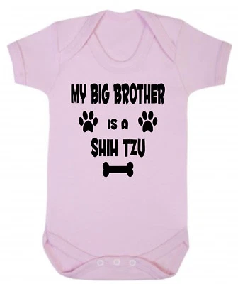 CLICK MY CLOBBER Mein großer Bruder (oder Schwester) ist ein Shih Tzu Hund blau oder rosa Baumwolle Baby Body