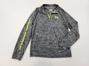 Under Armour Boys Shirt Youth L Heatgear 1/4 Zip Long Sleeve Heather Black Logo - Picture 1 of 8