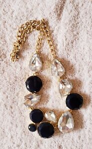 J. CREW Faux Black Onyx & Crystal Chunky Goldtone Statement 18" Necklace Excell