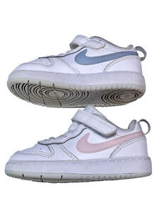 Nike Dunk Low White Pink Blue Hook & Loop Toddler Size 8C 