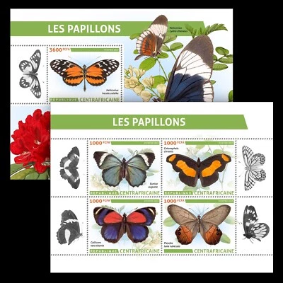 Butterflies MNH Stamps 2023 Central African Republic M/S+S/S - Image 1 of 3