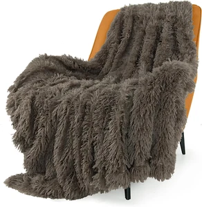 Extra Soft Fuzzy Faux Fur Throw Blanket 50"X60", Reversible Lightweight Fluffy C - Picture 1 of 12
