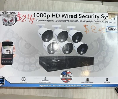 Night Owl 1080p HD Wired Security System 16 Channel DVR Wired Spotlight 6Cameras - Image 1 of 4