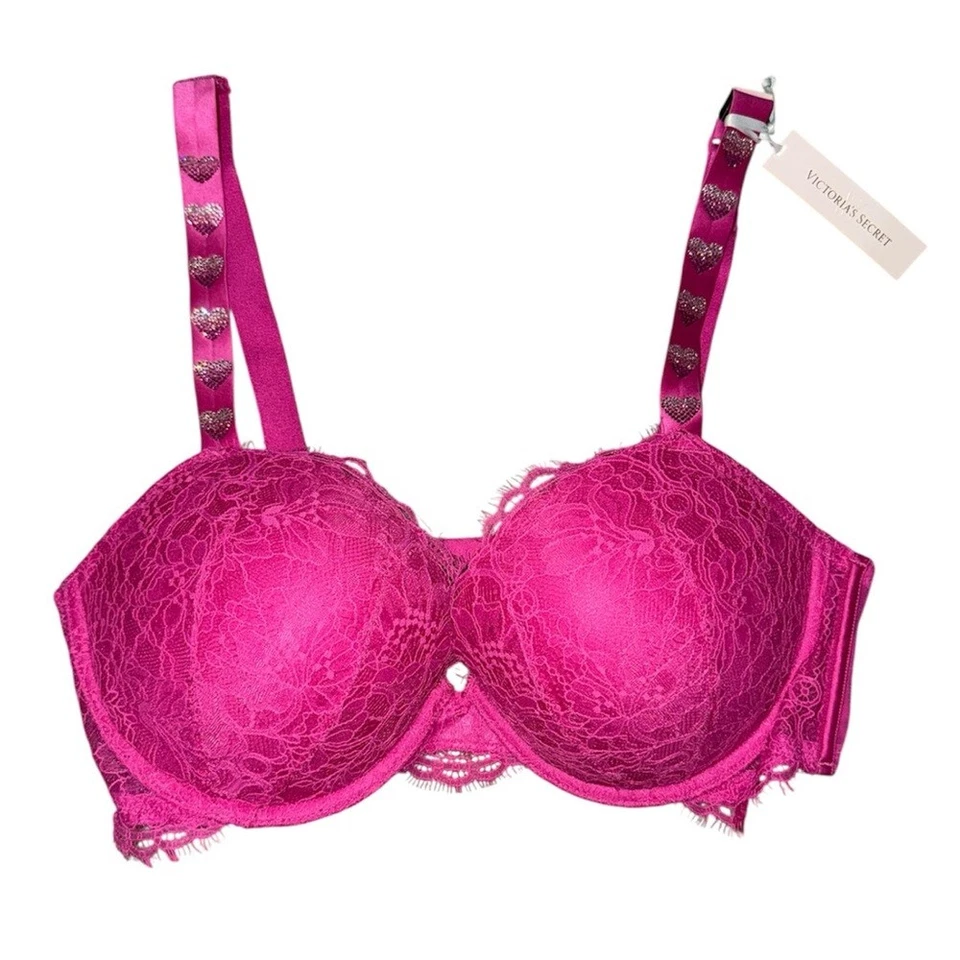 Victoria’s Secret Nuevo Con Etiquetas Rosa Corazón Diamante Muy Sexy Sujetador Push-up Mujer Talla 38D Foto 1 de 4