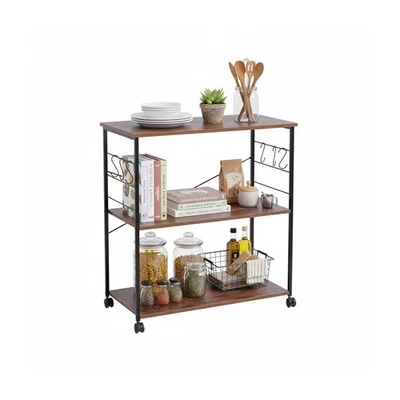 Kitchen Trolley Serving Trolley Kitchen Trolley Side Trolley Tea Trolley Wheeled Shelf Brown - Image 1 of 4