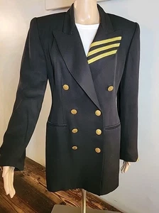 Vtg Criscione Black Gold Military Double Breasted Jacket Blazer Womens M Lined - Picture 1 of 17
