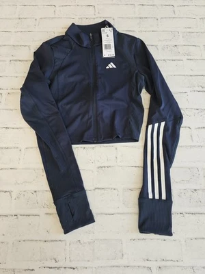 女式小号阿迪达斯 Hyperglam 全拉链短上衣 Aurora Ink-NWT — 第 1/4 张图片