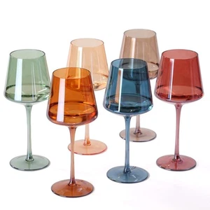 Hand Blown Colored Wine Glasses Set of 6-18oz Multi Colored Square Wine Glass... - Picture 1 of 7