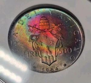 1964 Vatican 500 Lire Pope Paul VI NGC MS65 Rome Italy Silver Coin Rainbow Toned - Picture 1 of 14
