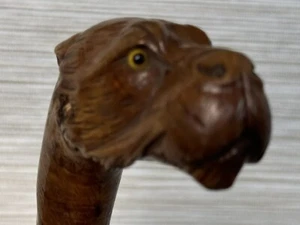 ANTIQUE EXTRAORDINARY DOG HEAD HAND CARVED WOODEN WALKING STICK HANDLE CANE - Picture 1 of 21