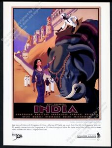2006 Singapore Airlines stewardess India elephant art vintage print ad