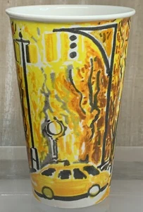 Anthropologie GWYNETH LEECH Tall Ceramic Coffee Cup Indian Summer Yellow Cabs - Picture 1 of 5