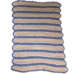 Manta de colección de ganchillo afgano azul rosa hecha a mano para cuna de bebé 40x31 - Imagen 1 de 7